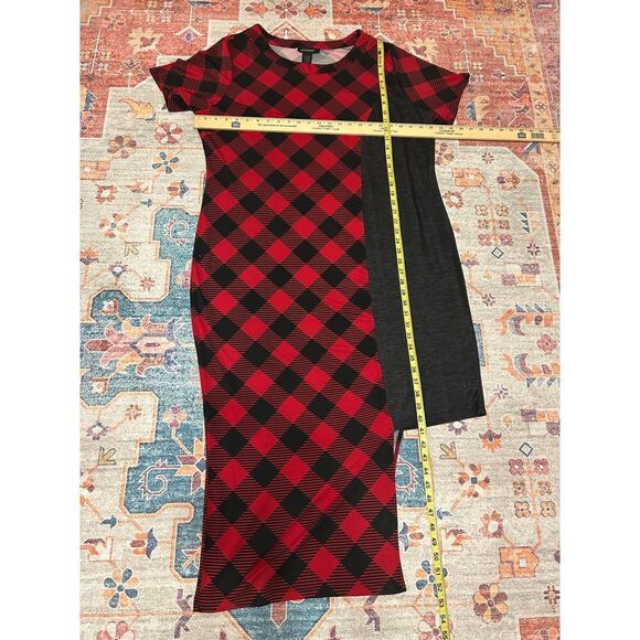 Ashley Stewart 18/20 red black‎ buffalo check asymmetrical holiday dress - Picture 2 of 8